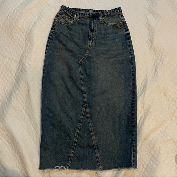 Cotton:On Denim Maxi Shirt Low Waisted Raw Hem Size 2 Boho Cowgirl Blue Jean - Picture 1 of 12